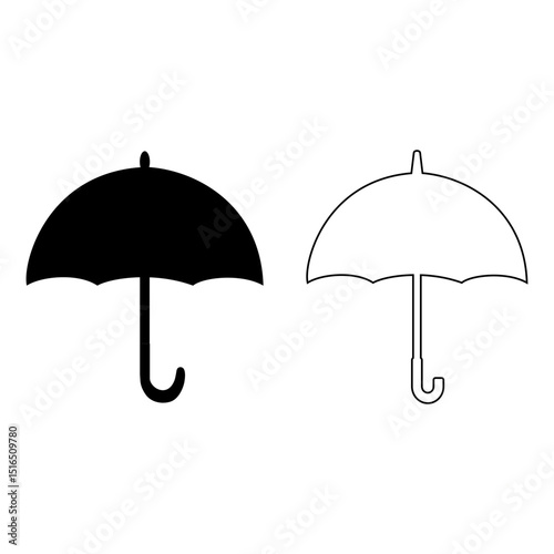 傘のシルエットと線画のイラスト　アイコン