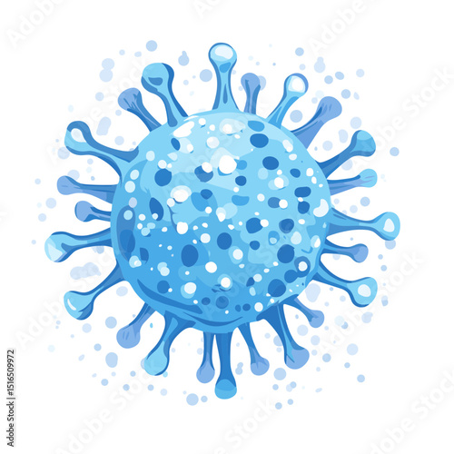 Blue Coronavirus Illustration with Round Shape, Spikes, and White Background for Medical and Health Related Visuals