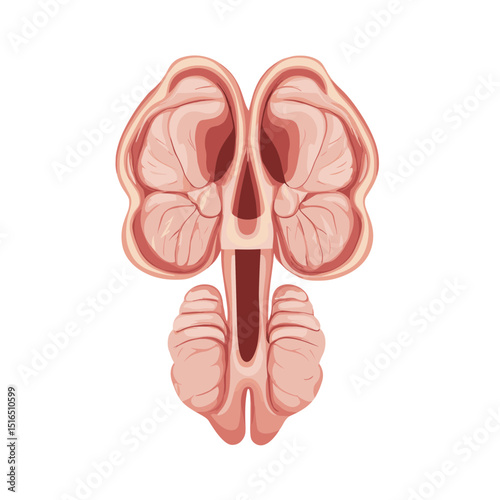 Detailed Anatomical Illustration of a Human Brain Isolated on White Background Vintage Style Medical and Scientific Diagram