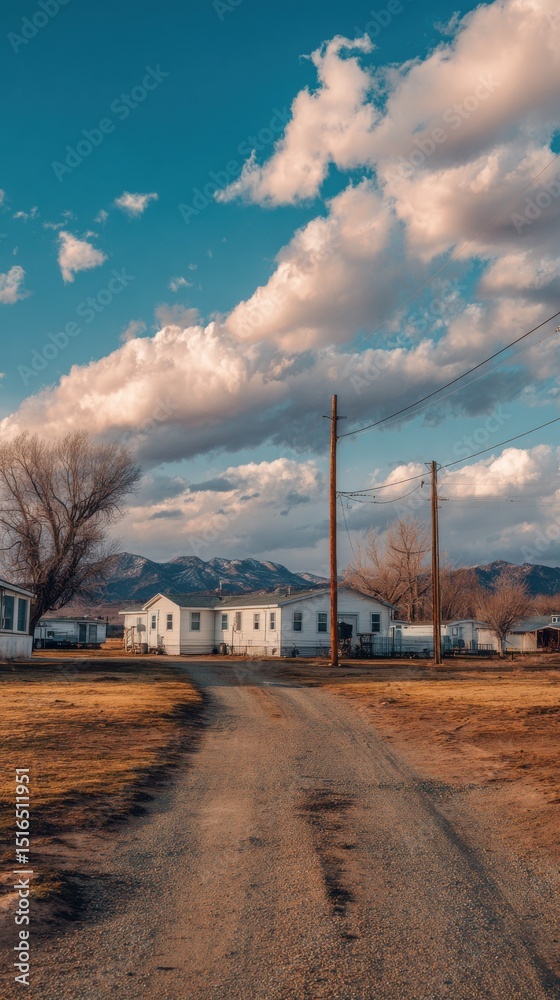 Fototapeta premium A stunning image of empty Mobile Home Park on a Rural Road.