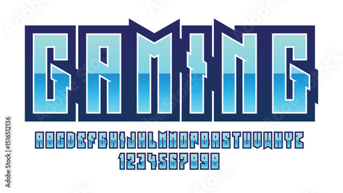 blue metallic uppercase style gaming logo letters