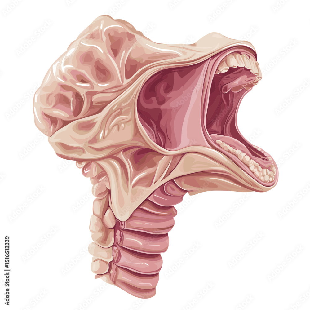 Detailed Anatomical Illustration of Human Throat and Larynx Structure in Pixel Art Style