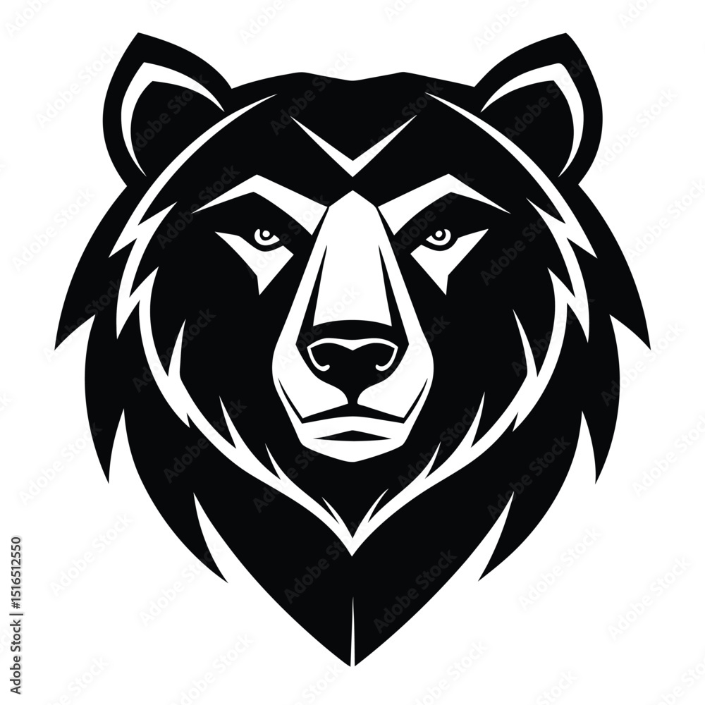 Fototapeta premium Powerful Black and White Bear Head Illustration with Detailed Fur Design