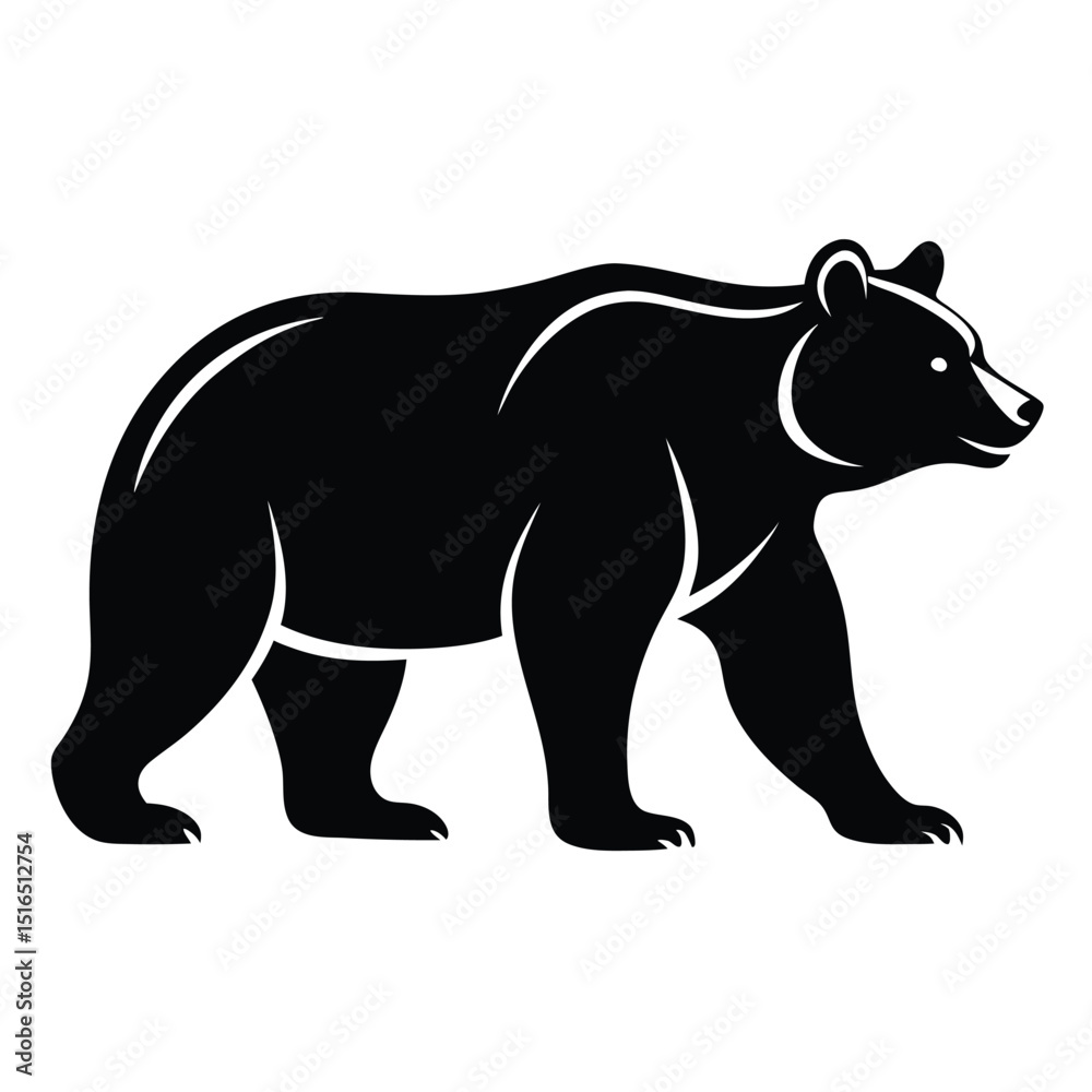Obraz premium Powerful Black Bear Walking Silhouette Illustration for Wildlife and Nature Designs