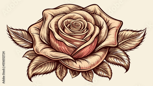 A delicate rose tattoo inked in fine lines blooms on the shoulder. Its petals swirl gracefully, detailed in close-up with shaded depth and elegance, symbolizing femininity and timeless beauty.

