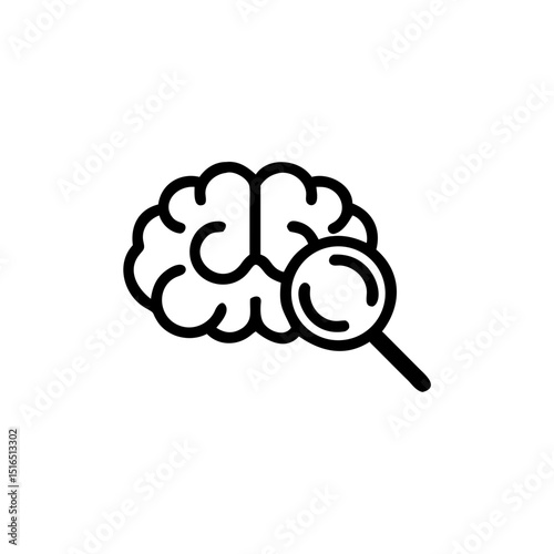 Brain icon with magnifying glass, mental focus for cognitive research and analysis  