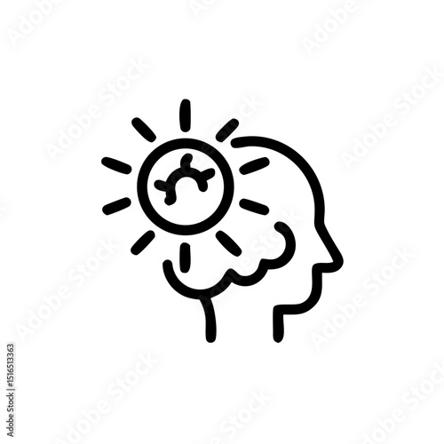 brain with sun icon heatstroke risk, Conceptual illustration of human mind with light bulb symbol  