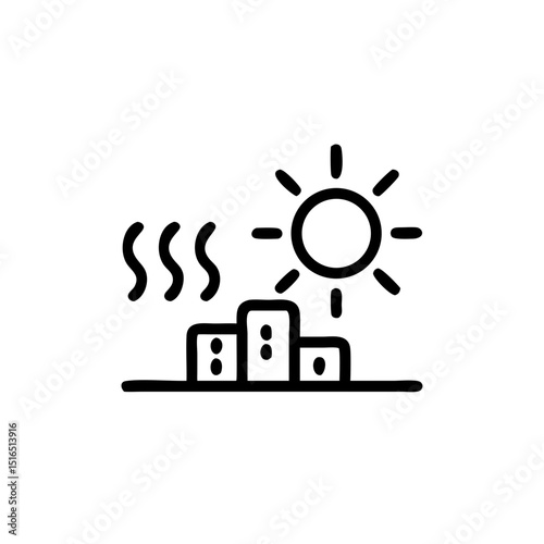 Sun emitting heat over three blocks on a plain background  