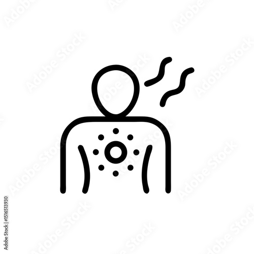 Person with rash caused by heat represented in a line art style  