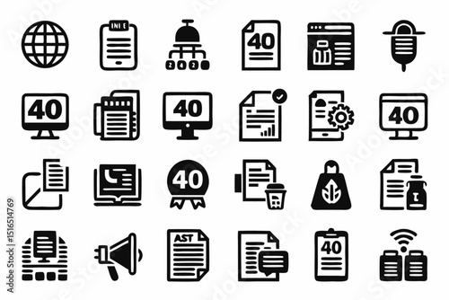 News blog and newspaper article icon set high quality designs for digital media and print