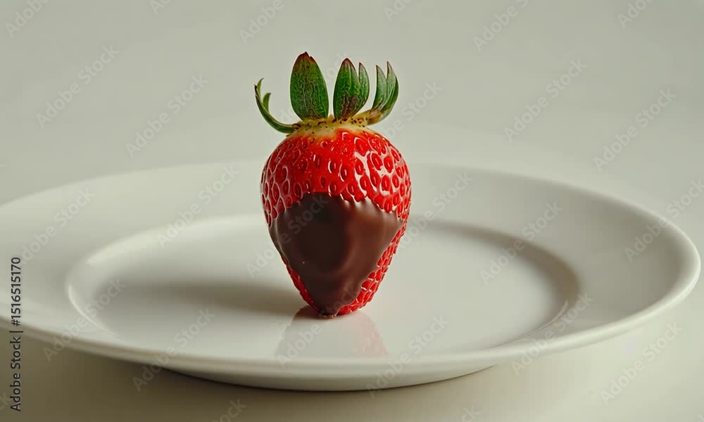 Single chocolate-covered strawberry on a plate.