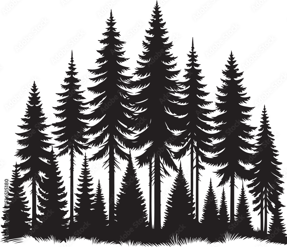 Obraz premium Majestic Trio of Pine Trees in Silhouette