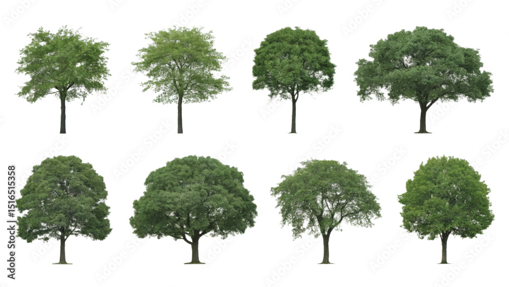 Fototapeta premium set of vector green trees isolated white background.