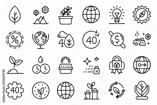High quality line icons depicting earth protection environmental conservation and sustainability themes