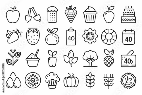 High quality line icons depicting fresh food organic produce and farming