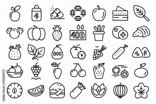 Single line icon depicting fresh food organic farming and farmer s market produce