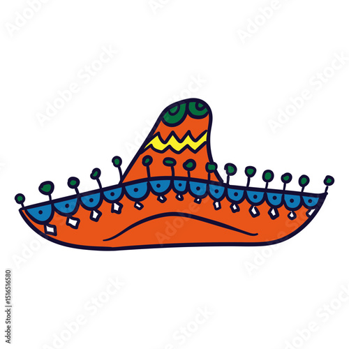 Hand drawn colorful sombrero mexican