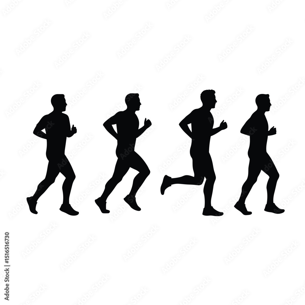 Marathon Runner Running Silhouette, Marathon run. Group of running people, men and women People running silhouette, Running exercise healthy lifestyle