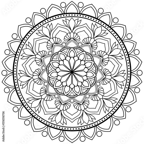 mandala design for coloring book, line art, yoga logo design, black and white, abstract flower, relaxing pattern