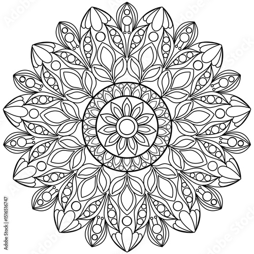 Mandala coloring page ,vector illustration Mandala flower, line art,sacred circle