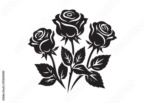 Three Roses Silhouette Vector, Roses Flower Design