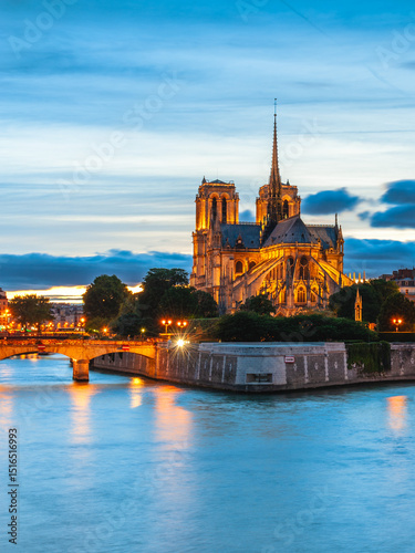 Photography Notre Dame de Paris Cathedral and Seine River in Paris, France