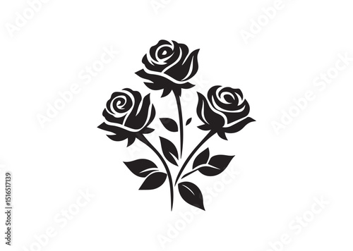 Three Roses Silhouette Vector, Roses Flower Design