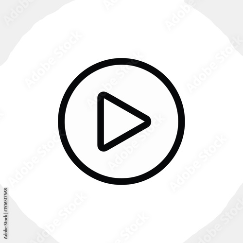 Simple black outline universal play button icon, featuring a right-pointing triangle centered within a circle, on a light grey background.