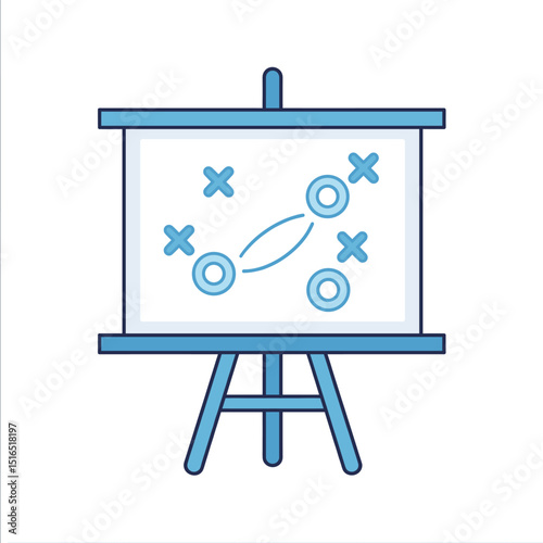 Strategy and game plan illustrated on a whiteboard easel with Xs and Os