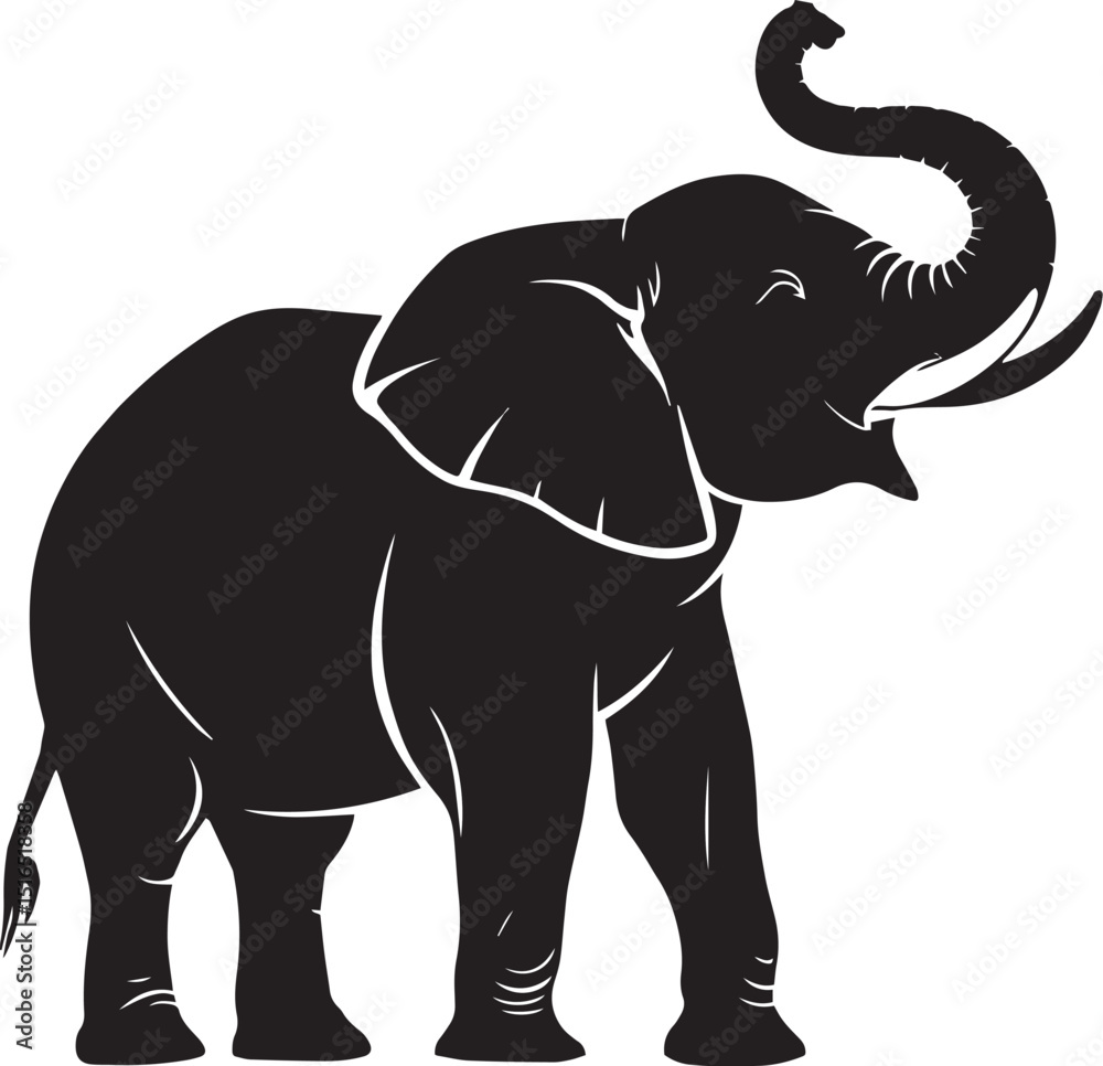 Fototapeta premium A black and white silhouette of an elephant standing upright tall