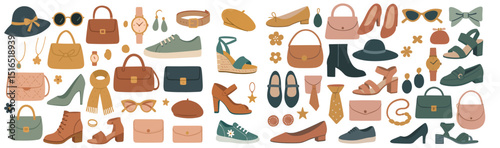 Stylish shoes and accessories collection with modern fashion elements