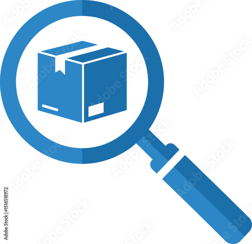 Product search or package tracking icon with a magnifying glass over a box