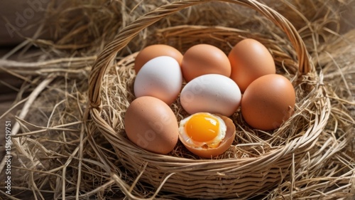 Eggs in a basket with hay