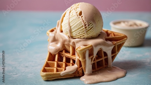 Melted ice cream in a waffle cone