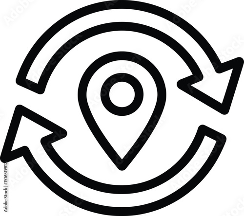 Location refresh or route update line icon with a map pin and circular arrows