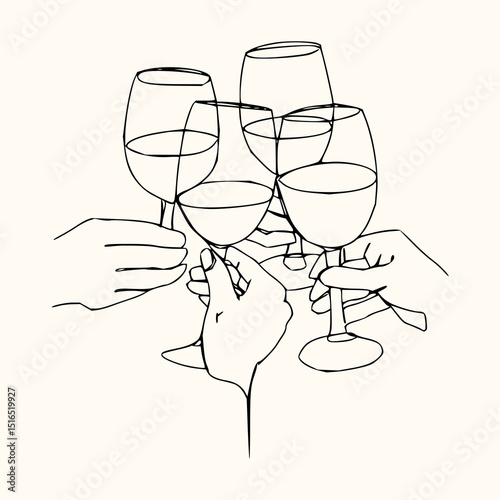glasses of champagne-celebration-party-vector-art-lineart
