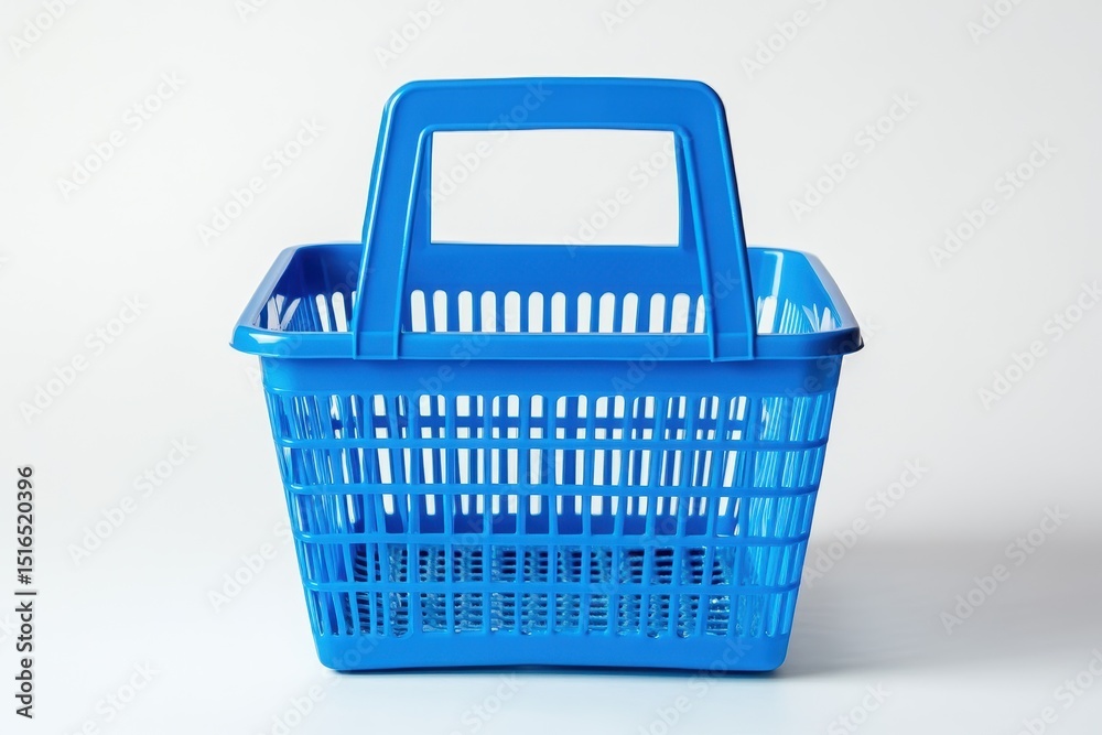Fototapeta premium A blue plastic shopping basket, blue plastic shopping basket featuring a comfortable grip