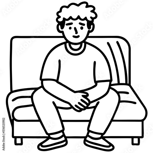 teenage boy or man  sitting on a sofa with a worried mood 