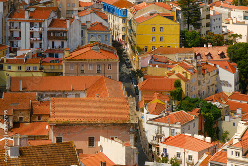 Deatiled overhead view of the Alfama region of Lisbon in Portugal