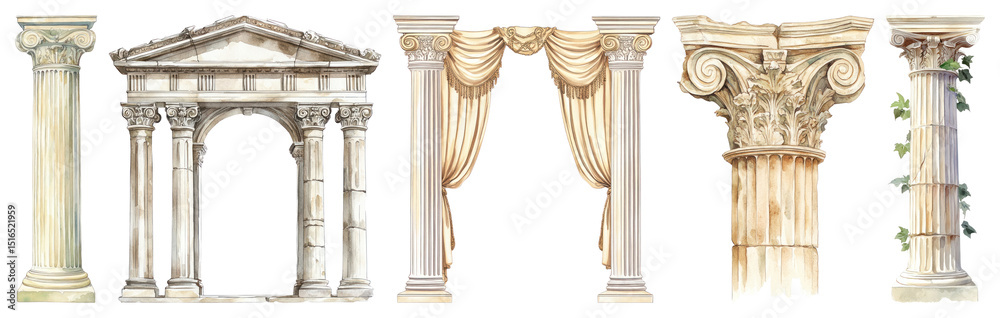 Obraz premium PNG Classical architectural column illustrations, element set on transparent background