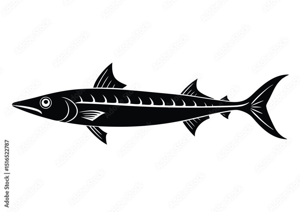 Naklejka premium Wahoo Fish Silhouette Vector Illustration for Fishing Logo Design and Marine Artwork