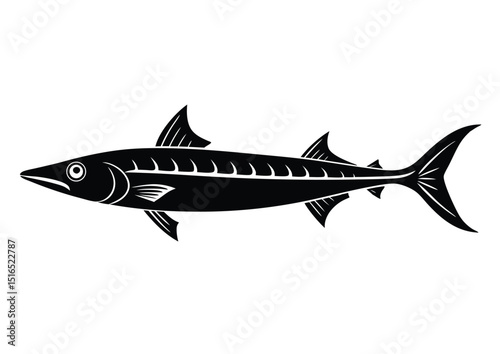 Wahoo Fish Silhouette Vector Illustration for Fishing Logo Design and Marine Artwork