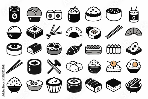 High quality line icons depicting sushi seafood and chopsticks for culinary branding