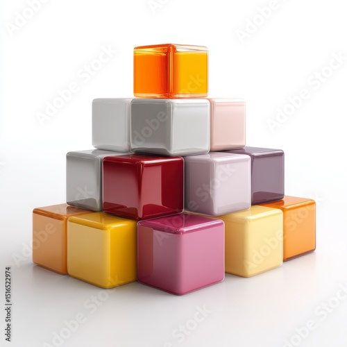 Colorful Stack of Glossy Building Blocks on a Bright Background