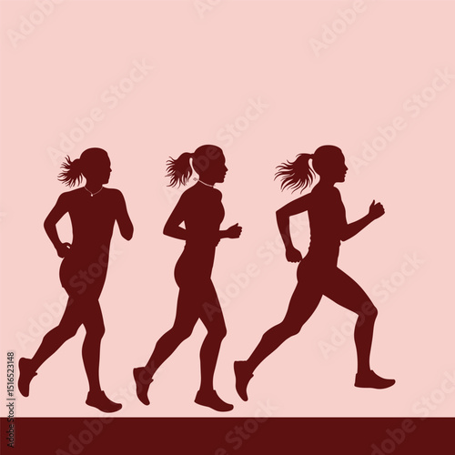 Marathon Runner Running Silhouette, Marathon run. Group of running people, men and women People running silhouette, Running exercise healthy lifestyle