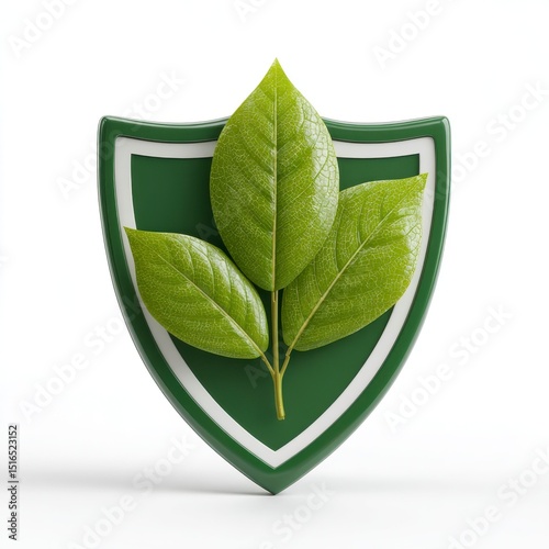 Green Shield with Leaf Motif for Eco-Friendly Concepts