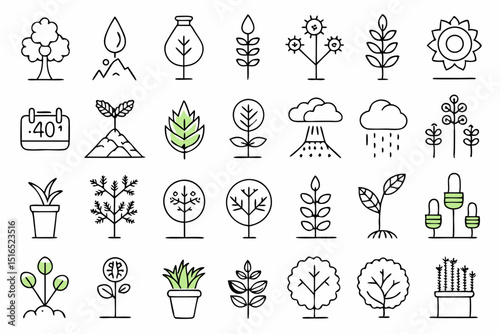 A single line icon depicting tree planting plant growth and drought conditions