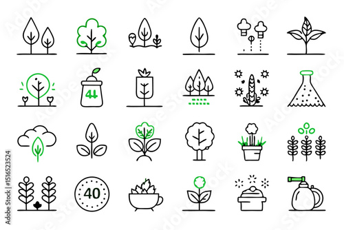 A single line icon depicting tree planting plant growth and drought conditions