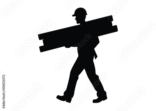 Construction worker carrying wood planks silhouette vector illustration for job sites