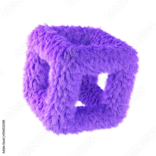 Plush cube shape isolated on white background. 3d design element.
